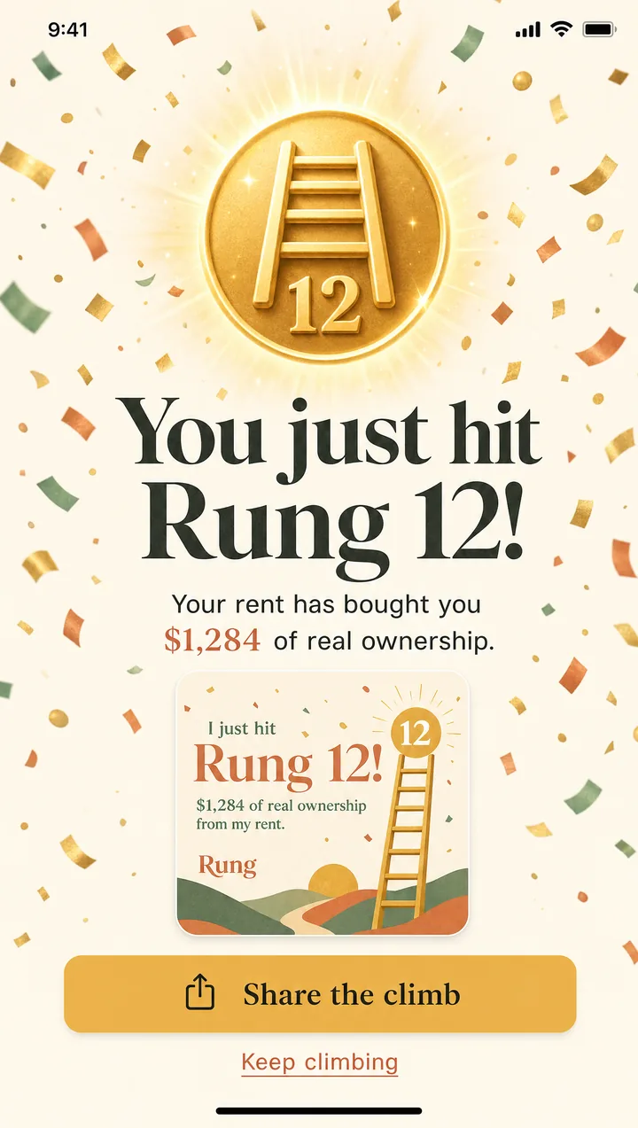 Milestone celebration screen — You just hit Rung 12